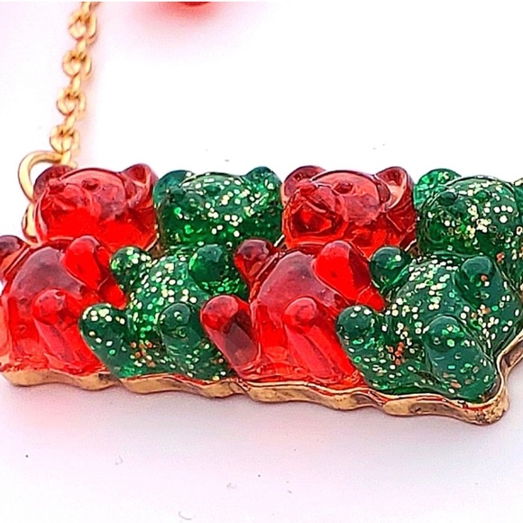 New Betsey Johnson Festive Gummy Bear Necklace & Stud Earrings Set - Picture 10 of 13